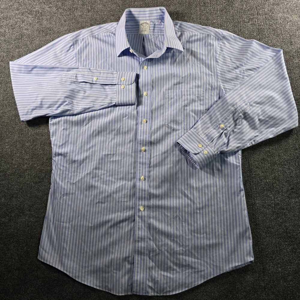 Brooks Brothers 1818 Regent Dress Shirt Mens 16.5 34/35 Blue White Striped